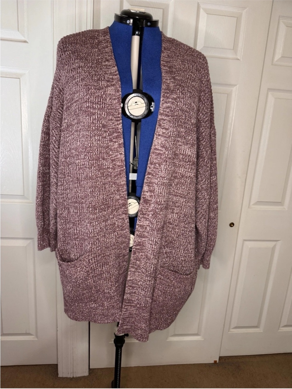a new day Open-Front Marled Mauve Cardigan with Pockets
